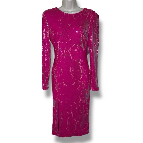 NWT Dress The Population Natalie Hot Pink Sequin Bodycon Long Sleeve Size Medium - Picture 1 of 16